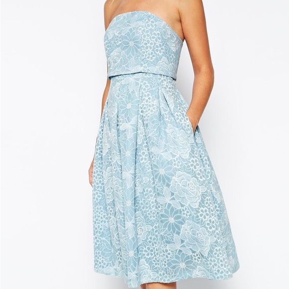 ASOS Dresses & Skirts - ASOS SALON Crop Top Embroidered Skater Dress - Pale blue / US 4